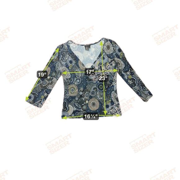 BCBGMAXAZRIA 2 Piece Set V-Neck Top Asymmetrical Skirt Navy Green Geo Print SZ M - Picture 12 of 13